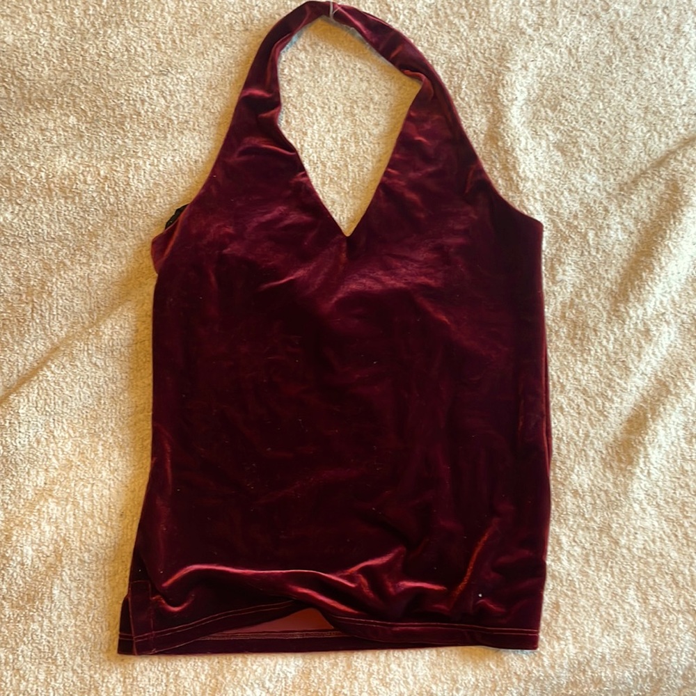 Maroon Velvet Halter top with an open back